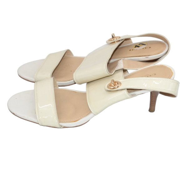 Coach Ivory Cream White Patent Leather Slingback Kitten Heels Sandals 11 - Picture 6 of 9
